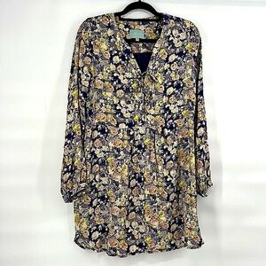 Skies are blue floral plaid dress navy orange size medium flowy